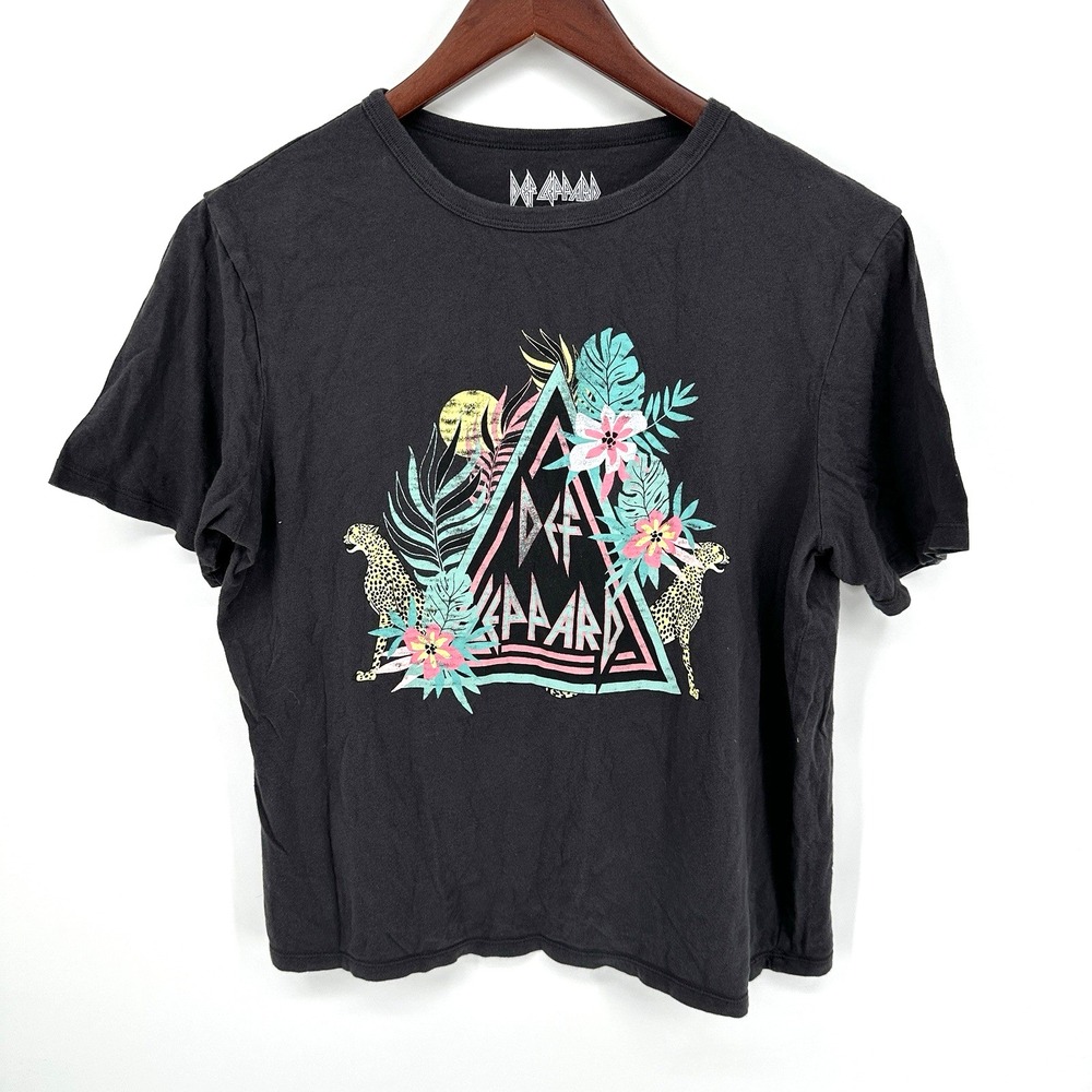 Def Leppard Leopards Flower Design Women's Black T-Shirt Size M
